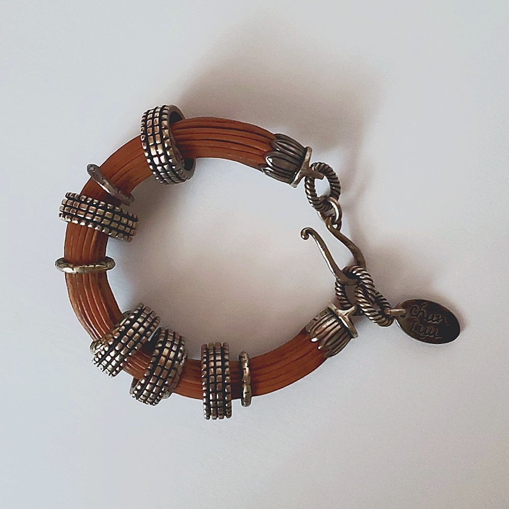 Pre-loved Chan Luu Leather silver tone chunky Bracelet